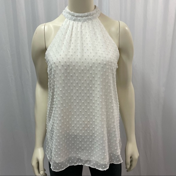 White Textured Halter Blouse with Bow at Back, Size Small - Picture 1 of 6